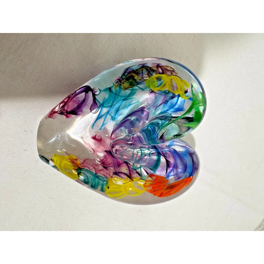 Donna Gordon Studio Art Glass Standing Heart Paperweight Multicolor NodRog